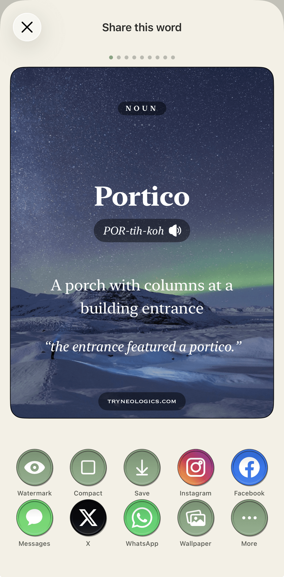 Share this word — a Portico word card ready for Instagram, Messages, or wallpaper