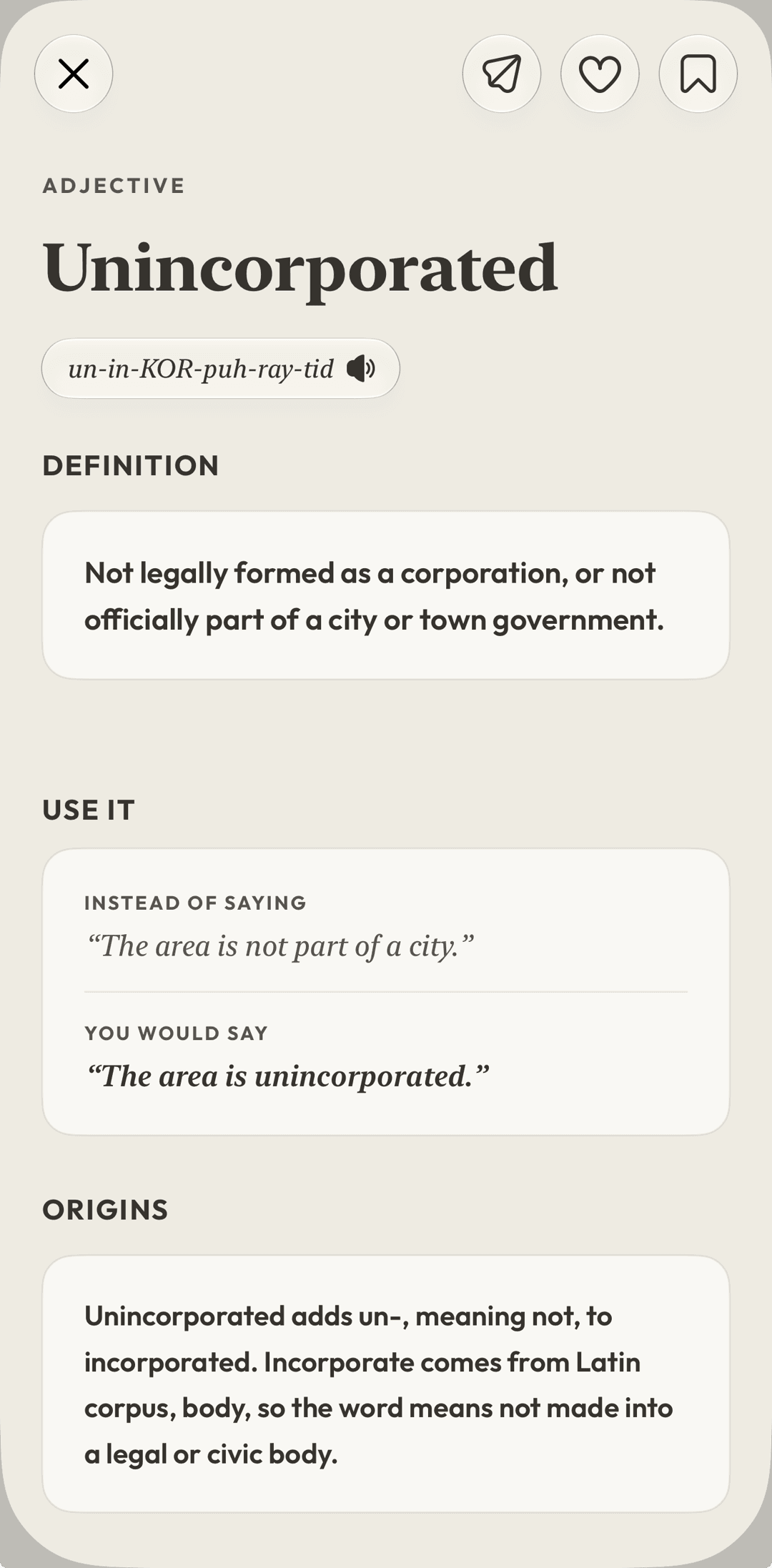 Deep dive — Unincorporated with definition, usage guidance, and origins